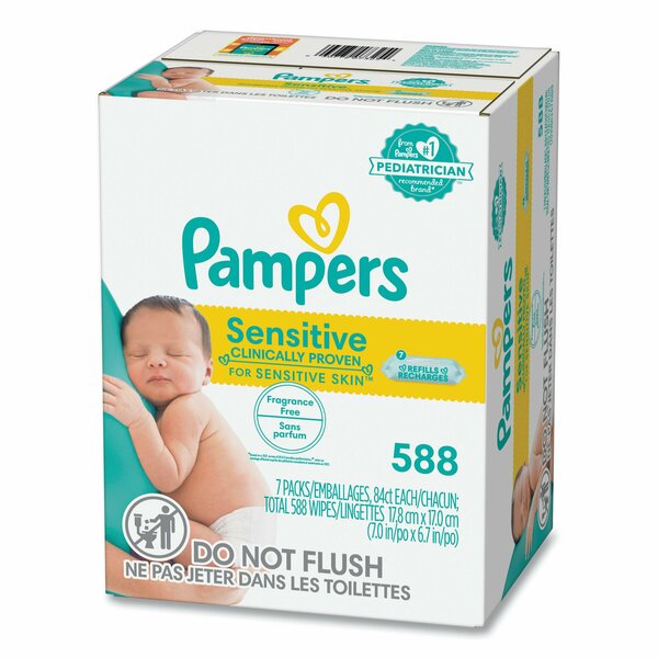 Pampers Sensitive Baby Wipes, 1-Ply, 6.7 x 7, Unscented, White, 84/Pack, 7PK 80715533